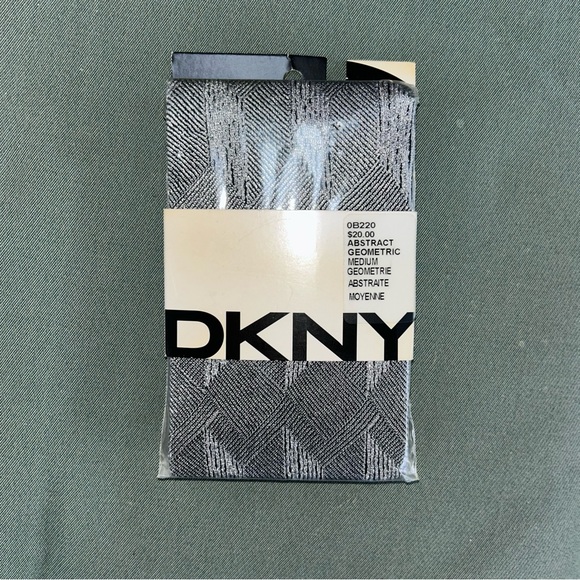 NWT DKNY Black & Silver Gray Opaque Flannel Tights Geometric 90s Y2K Layer M - Picture 4 of 10